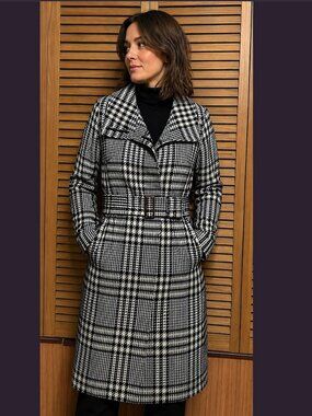 Vintage Y2K Burberry London Glen Plaid Wool Coat Size US 10 Excellent Condition